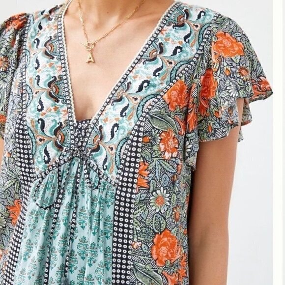 Anthropologie Astrid tunic mini dress in blue green‎ motif, New with tag - Picture 15 of 16